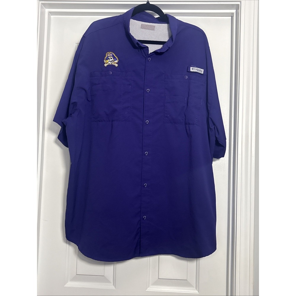 ECU Purple Columbia Jolly Roger East Carolina Tamiami Fishing Shirt 2XL